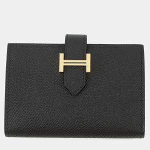Pre Owned Hermes Bearn Card Case Black Epsom