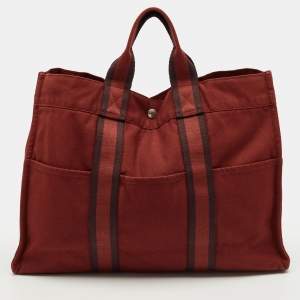 Pre Owned Hermes Fourre Tout Red Canvas Tote