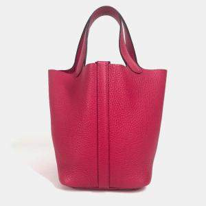 Pre Owned Hermes All Pink Picotin Lock Pm 18 Monochrome Pm Handbag Taurillon Clemence Leather Rose Mexico