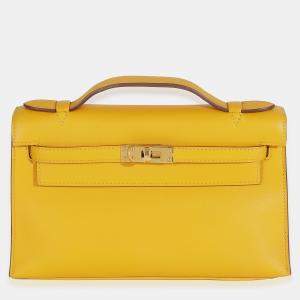 Pre Owned Hermes Jaune Ambre Swift Kelly Pochette GHW