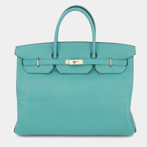 Pre Owned Hermes Birkin Spo Blue Paon/Pelouse Epsom Size 40