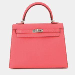 Pre Owned Hermes Kelly Sellier Rose Lipstick Chevre Myzore Goatskin Size 25