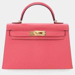 Pre Owned Hermes Rose Azalea Chevre Mysore Mini Kelly 20