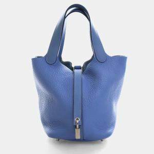 Pre Owned Hermes Bleu Azur Clemence Picotin Lock 18
