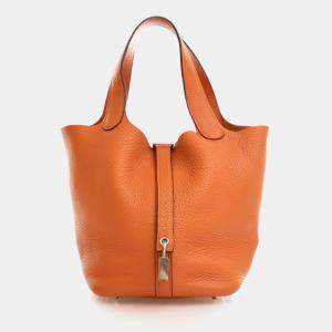 Pre Owned Hermes Picotin Lock 18 Orange H Clemence 
