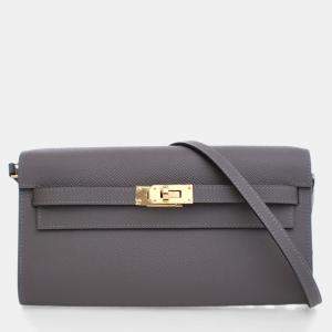 Pre Owned Hermes Gris Meyer Epsom Kelly To Go Wallet