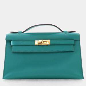 Pre Owned Hermes Bleu Paon Swift Kelly Pochette