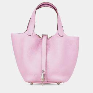 Pre Owned Hermes Picotin Lock 18 Mauve Sylvestre And Pink Taurillon Clemence Leather Handbag 