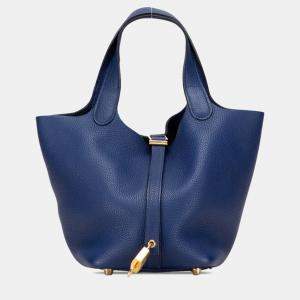 Pre Owned حقيبة هيرمس بيكوتين لوك بي إم جلد توريلون كليمونس أزرق صافير وكحلي