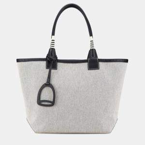 مملوكة مسبقًا Hermes Steeple 28 Handbag Tote Bag Grey Black Toile H Swift Leather