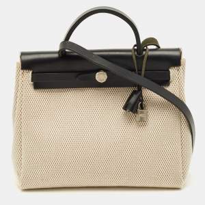 مملوكة مسبقًا Hermes 2in1 Herbag 31 Black/Natural Toile Canvas and Vache Hunter Bag