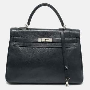 مملوكة مسبقًا Hermes Palladium Finish Kelly Retourne 35 Black Togo Leather Bag