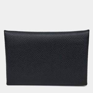 مملوكة مسبقًا حامل بطاقات كالفى جلد أسود هيرمس