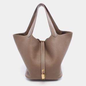 مملوكة مسبقًا Hermes Picotin Lock 22 Brown Etoupe Taurillon Clemence Leather Handbag