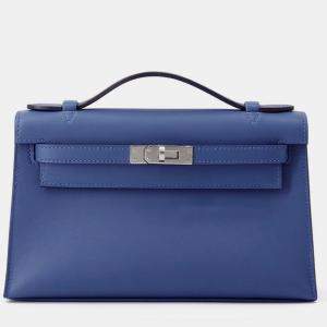 مملوكة مسبقًا Hermes Pochette kelly Blue Tie Swift Leather