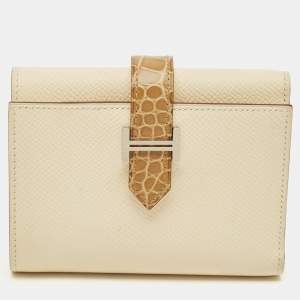 Pre Owned Hermes Bearn Nata/Beige Sable Epsom Leather and Crocodile Compact Wallet
