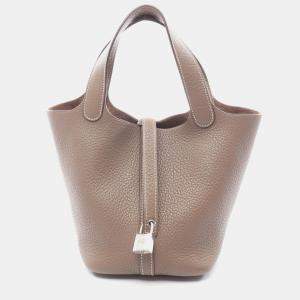 Pre Owned حقيبة هيرميس بيكوتين لوك ١٨ رمادية إيتوب جلد توريلون كليمنس توت