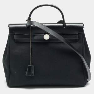 مملوكة مسبقًا Hermes Herbag 31 Noir Toile and Vache Hunter Top Handle Bag
