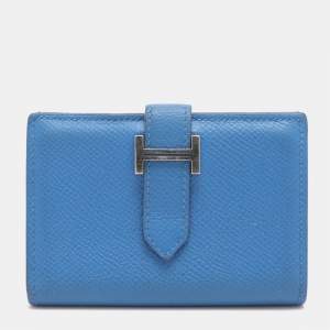 Pre Owned Hermes Bearn Bleu Zellige Epsom Leather Wallet
