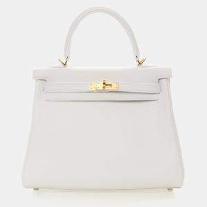 Pre Owned Hermes  Kelly 25 White Swift Bag