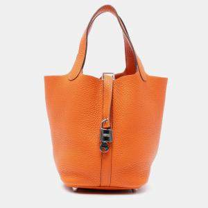 Pre Owned Hermes Picotin Lock 18 Orange Clemence Bag