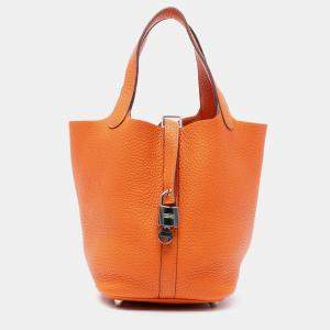 Pre Owned Hermes  Picotin Lock 18 Orange Clemence Bag