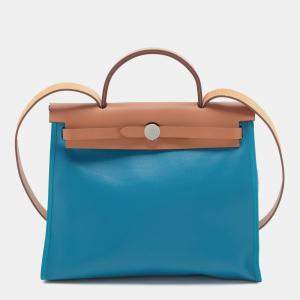 Pre Owned Hermes Blue Brown Toile H Berline Vache Hunter Herbag Zip 31