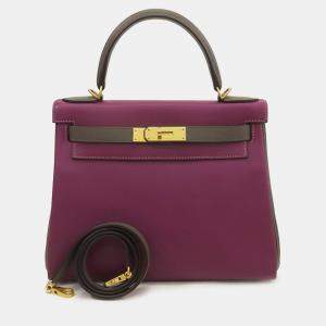 مملوكة مسبقًا Hermes Brown Purple Special Order Evercolor Kelly II Retourne 28