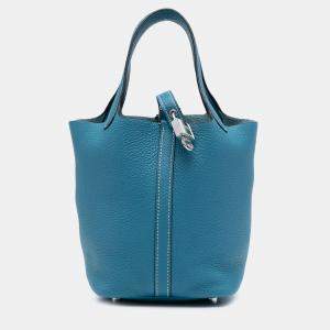 Pre Owned Hermes Blue Clemence Picotin Lock 18
