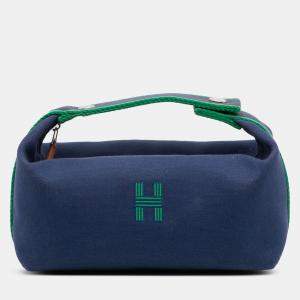 Pre Owned Hermes Blue/Green Small Toile Bride-A-Brac Case