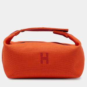 Pre Owned Hermes Orange Red Large Toile Bride A Brac Case