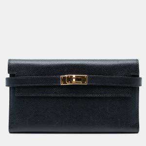 Pre Owned Hermes Black Epsom Kelly Trifold Long Wallet