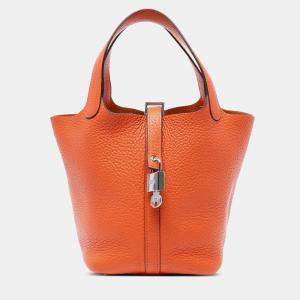 Pre Owned Hermes Orange Clemence Picotin Lock 18