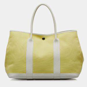 Pre Owned Hermes White Yellow Toile and Negonda Garden Party 36