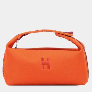 Pre Owned Hermes Orange Red Small Toile Bride A Brac Case