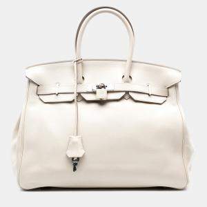 مملوكة مسبقًا Hermes White Swift Birkin Retourne 35