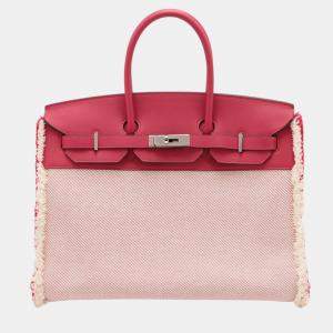 مملوكة مسبقًا Hermes Pink Toile H and Swift Fray Fray Birkin 35