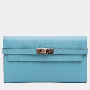 Pre Owned Hermes Blue Epsom Kelly Longue Wallet