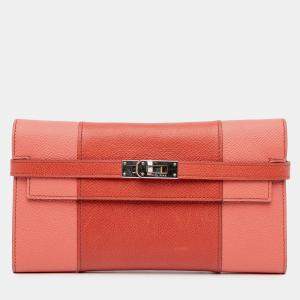 م�ملوكة مسبقًا Hermes Orange Epsom Flag Kelly Longue Wallet