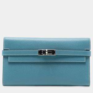 Pre Owned Hermes Blue Epsom Kelly To Go Wallet