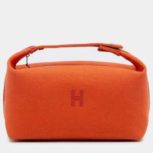 Pre Owned Hermes Orange Red Large Toile Bride A Brac Case