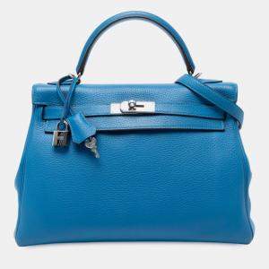 Pre Owned Hermes Blue Togo Kelly II Retourne 32