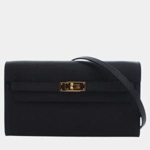 Pre Owned Hermes Black Epsom Kelly To Go Wallet