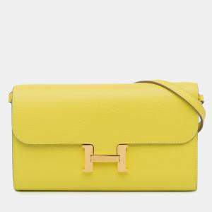 Pre Owned Hermes Yellow Evercolor Constance Wallet To Go