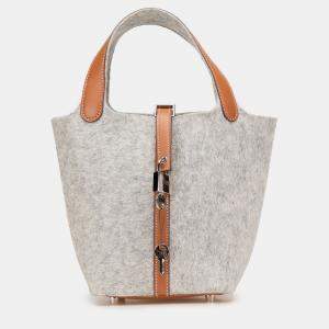 مملوكة مسبقًا حقيبة هيرمس بيكوتين لوك 18 فيوتر بني رمادي و سويفت