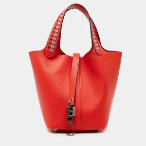 مملوكة مسبقًا حقيبة هيرمس بيكوتين لوك 18 إبصوم أزرق أحمر تريسيج