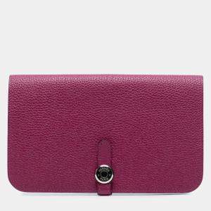 Pre Owned Hermes Purple Togo Dogon Duo Wallet GM