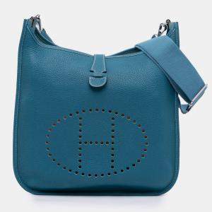 Pre Owned Hermes Blue Clemence Evelyne III 33