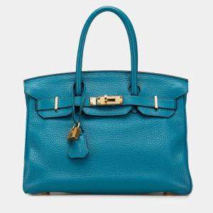 Pre Owned Hermes Blue Clemence Birkin Retourne 30