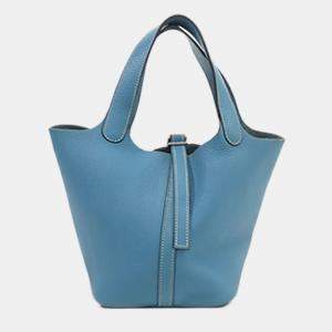 Pre Owned Hermes Blue Clemence Picotin 18